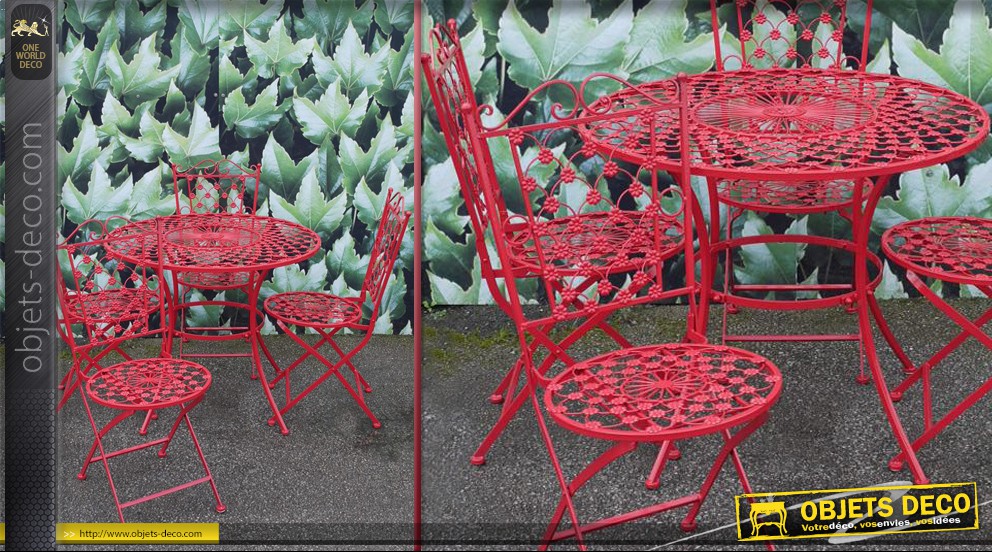 Salon de jardin fer forge rouge