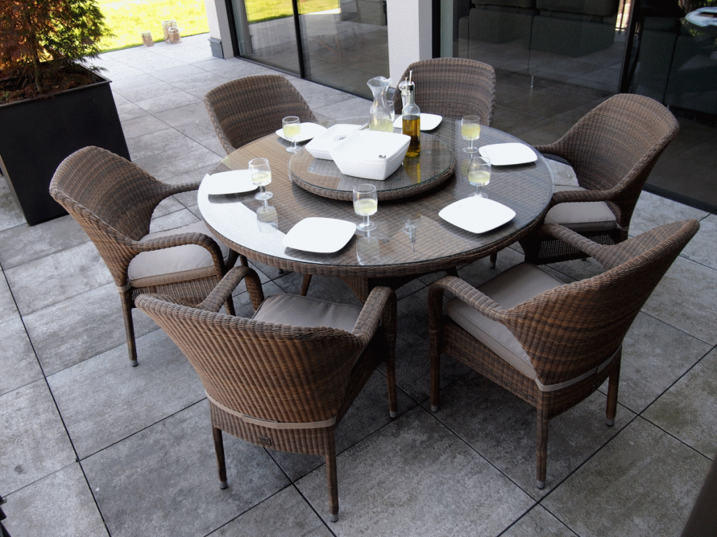 Table de salon de jardin ronde avec rallonge